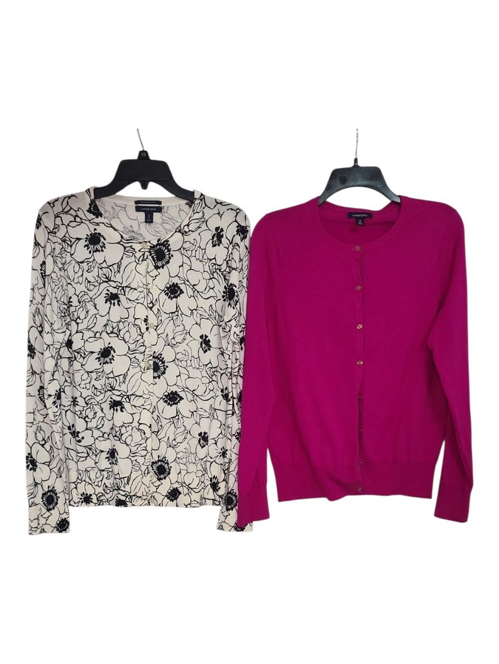 Lands' End Cardigan Sweater Bundle B & W  Floral & Magenta Small 6-8